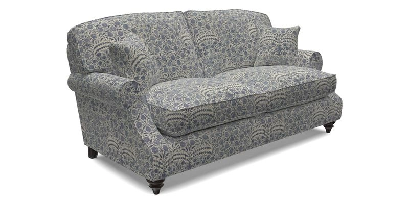 St Mawes 3 Seater Sofa in RHS Collection Gertrude Jekyll Trailing Vine Green-With-Scatters in Linwood Omega Velvet Hunter Green