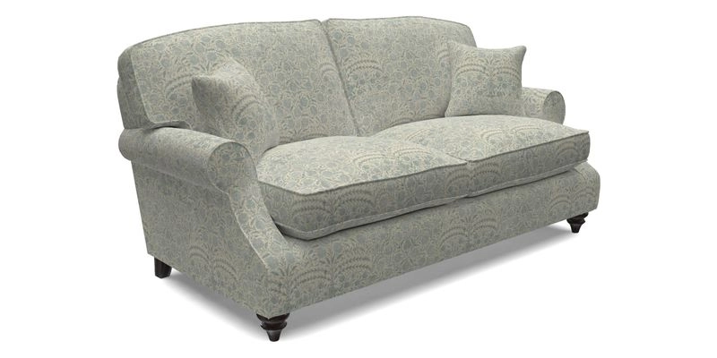 St Mawes 3 Seater Sofa in RHS Collection Gertrude Jekyll Trailing Vine Green-With-Scatters in Linwood Omega Velvet Hunter Green