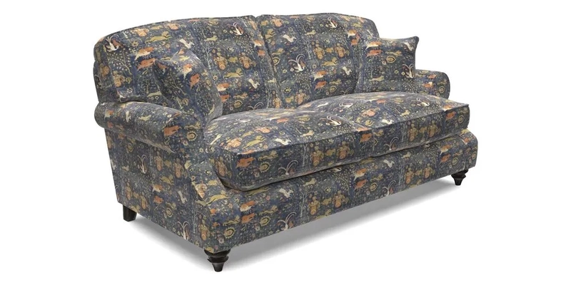 St Mawes 3 Seater Sofa in RHS Collection Gertrude Jekyll Trailing Vine Green-With-Scatters in Linwood Omega Velvet Hunter Green