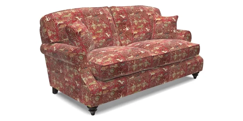 St Mawes 3 Seater Sofa in RHS Collection Gertrude Jekyll Trailing Vine Green-With-Scatters in Linwood Omega Velvet Hunter Green