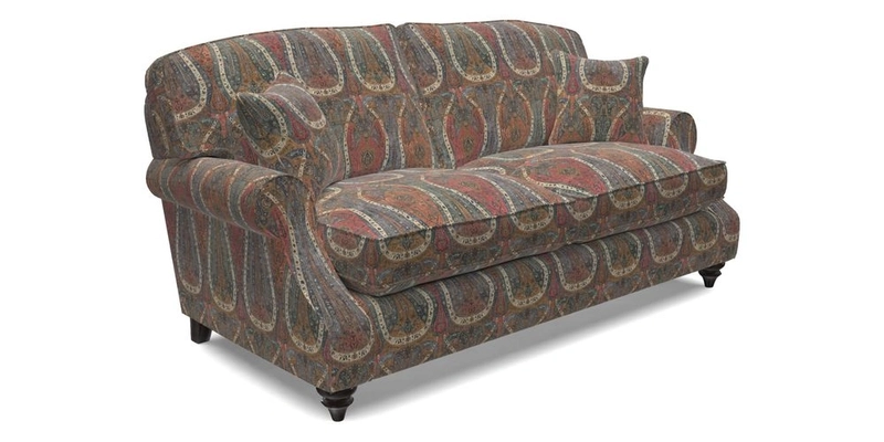 St Mawes 3 Seater Sofa in RHS Collection Gertrude Jekyll Trailing Vine Green-With-Scatters in Linwood Omega Velvet Hunter Green