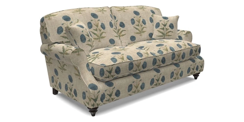 St Mawes 3 Seater Sofa in RHS Collection Gertrude Jekyll Trailing Vine Green-With-Scatters in Linwood Omega Velvet Hunter Green