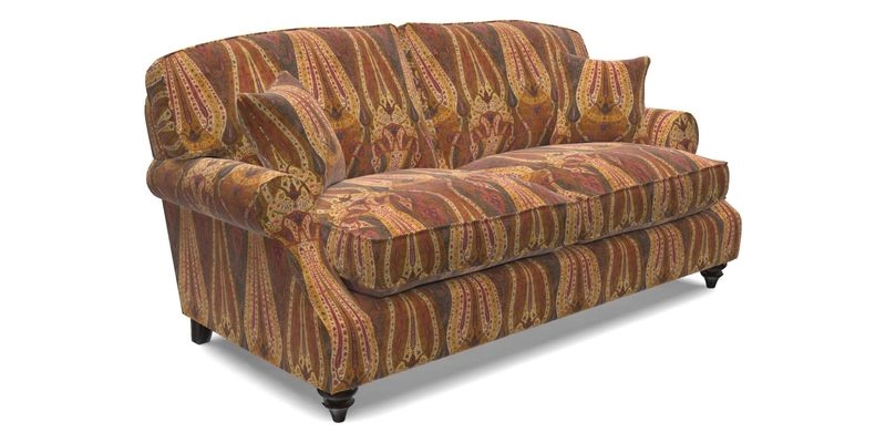 St Mawes 3 Seater Sofa in RHS Collection Gertrude Jekyll Trailing Vine Green-With-Scatters in Linwood Omega Velvet Hunter Green