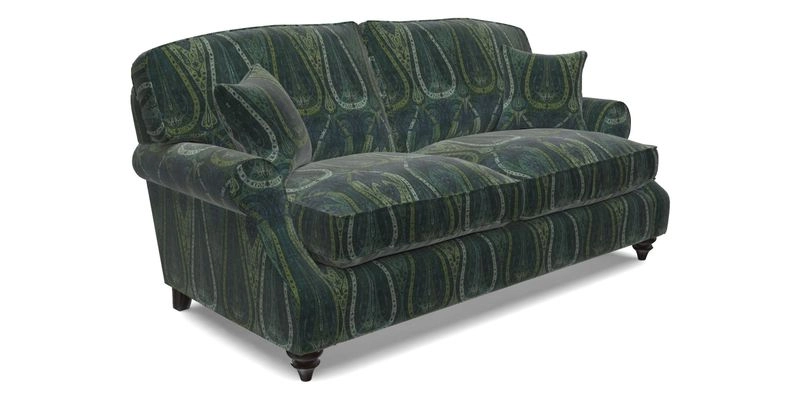 St Mawes 3 Seater Sofa in RHS Collection Gertrude Jekyll Trailing Vine Green-With-Scatters in Linwood Omega Velvet Hunter Green