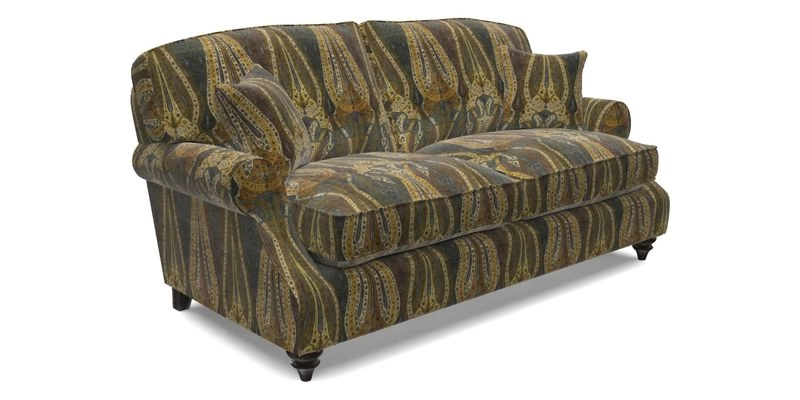 St Mawes 3 Seater Sofa in RHS Collection Gertrude Jekyll Trailing Vine Green-With-Scatters in Linwood Omega Velvet Hunter Green