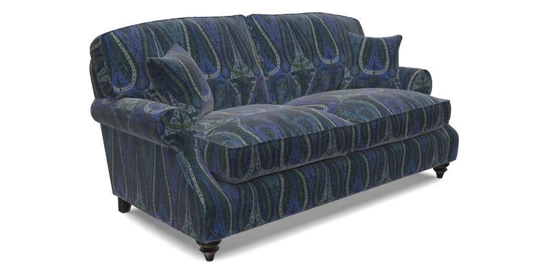 St Mawes 3 Seater Sofa in RHS Collection Gertrude Jekyll Trailing Vine Green-With-Scatters in Linwood Omega Velvet Hunter Green