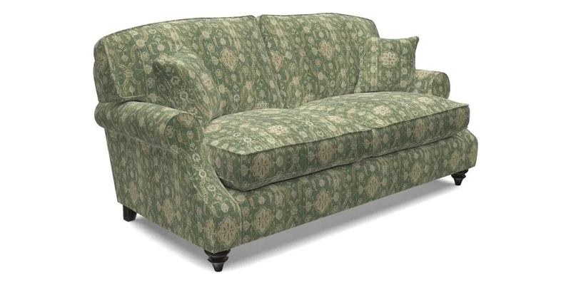 St Mawes 3 Seater Sofa in RHS Collection Gertrude Jekyll Trailing Vine Green-With-Scatters in Linwood Omega Velvet Hunter Green