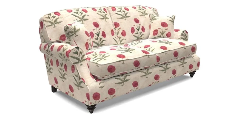 St Mawes 3 Seater Sofa in RHS Collection Gertrude Jekyll Trailing Vine Green-With-Scatters in Linwood Omega Velvet Hunter Green