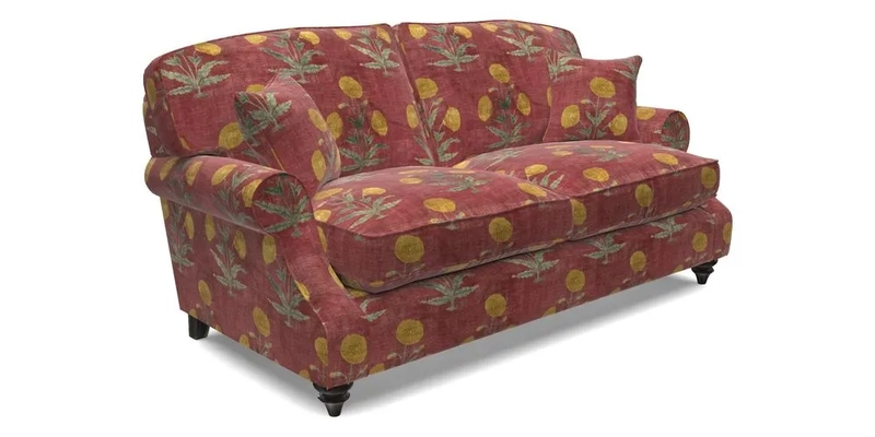 St Mawes 3 Seater Sofa in RHS Collection Gertrude Jekyll Trailing Vine Green-With-Scatters in Linwood Omega Velvet Hunter Green