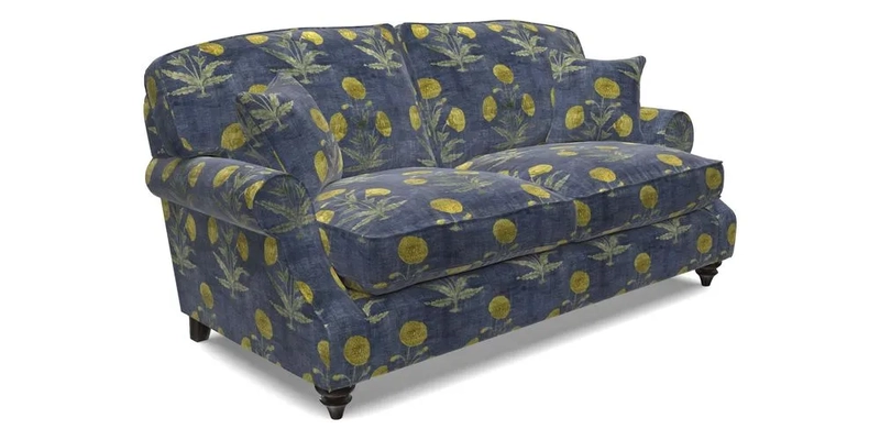 St Mawes 3 Seater Sofa in RHS Collection Gertrude Jekyll Trailing Vine Green-With-Scatters in Linwood Omega Velvet Hunter Green