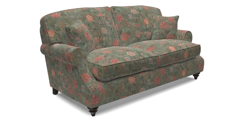 St Mawes 3 Seater Sofa in RHS Collection Gertrude Jekyll Trailing Vine Green-With-Scatters in Linwood Omega Velvet Hunter Green