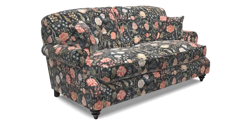 St Mawes 3 Seater Sofa in RHS Collection Gertrude Jekyll Trailing Vine Green-With-Scatters in Linwood Omega Velvet Hunter Green