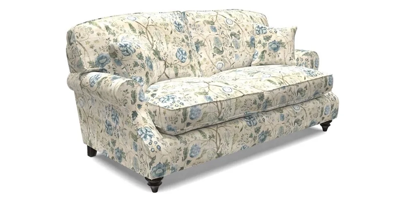 St Mawes 3 Seater Sofa in RHS Collection Gertrude Jekyll Trailing Vine Green-With-Scatters in Linwood Omega Velvet Hunter Green