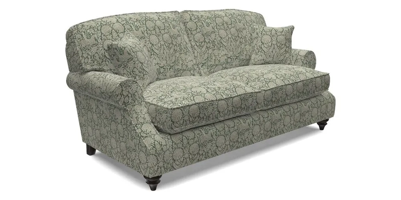 St Mawes 3 Seater Sofa in RHS Collection Gertrude Jekyll Trailing Vine Green-With-Scatters in Linwood Omega Velvet Hunter Green