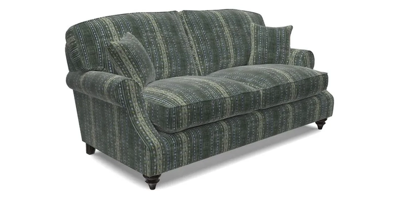 St Mawes 3 Seater Sofa in RHS Collection Gertrude Jekyll Trailing Vine Green-With-Scatters in Linwood Omega Velvet Hunter Green