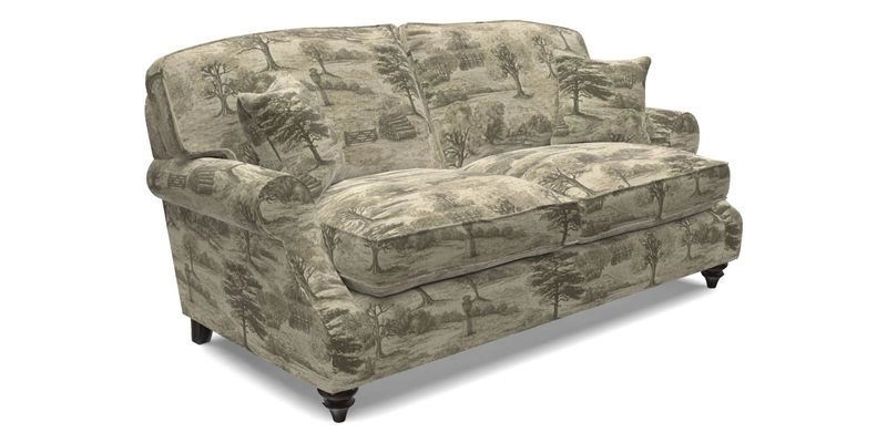 St Mawes 3 Seater Sofa in RHS Collection Gertrude Jekyll Trailing Vine Green-With-Scatters in Linwood Omega Velvet Hunter Green