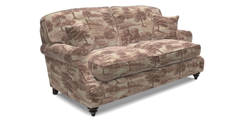St Mawes 3 Seater Sofa in RHS Collection Gertrude Jekyll Trailing Vine Green-With-Scatters in Linwood Omega Velvet Hunter Green