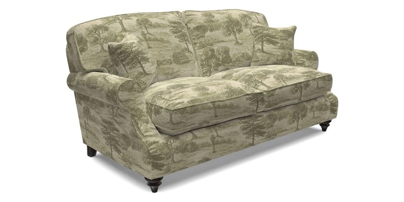 St Mawes 3 Seater Sofa in RHS Collection Gertrude Jekyll Trailing Vine Green-With-Scatters in Linwood Omega Velvet Hunter Green