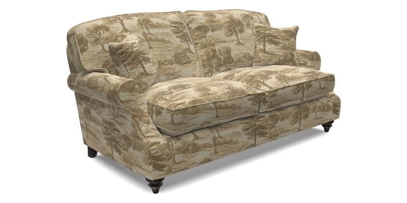 St Mawes 3 Seater Sofa in RHS Collection Gertrude Jekyll Trailing Vine Green-With-Scatters in Linwood Omega Velvet Hunter Green