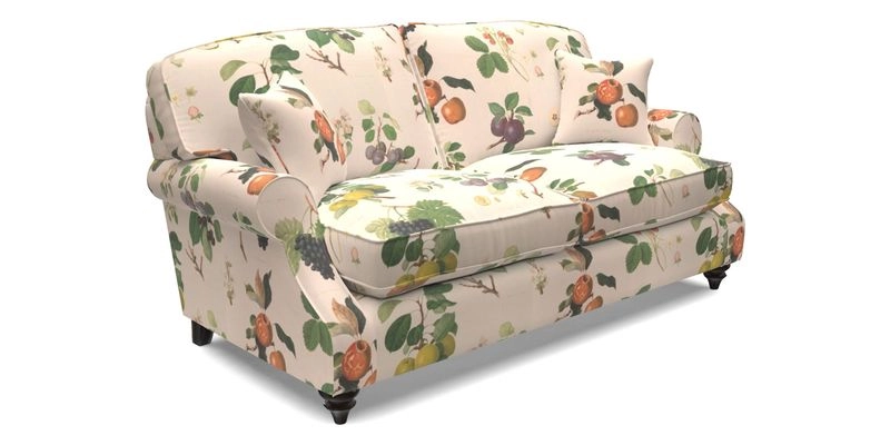 St Mawes 3 Seater Sofa in RHS Collection Gertrude Jekyll Trailing Vine Green-With-Scatters in Linwood Omega Velvet Hunter Green