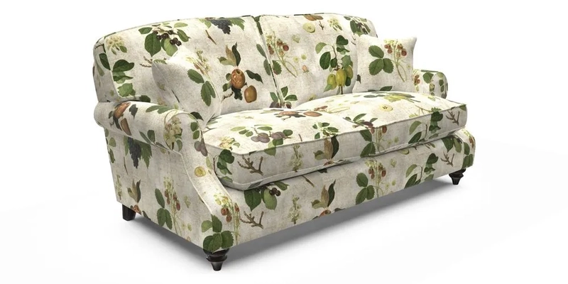 St Mawes 3 Seater Sofa in RHS Collection Gertrude Jekyll Trailing Vine Green-With-Scatters in Linwood Omega Velvet Hunter Green