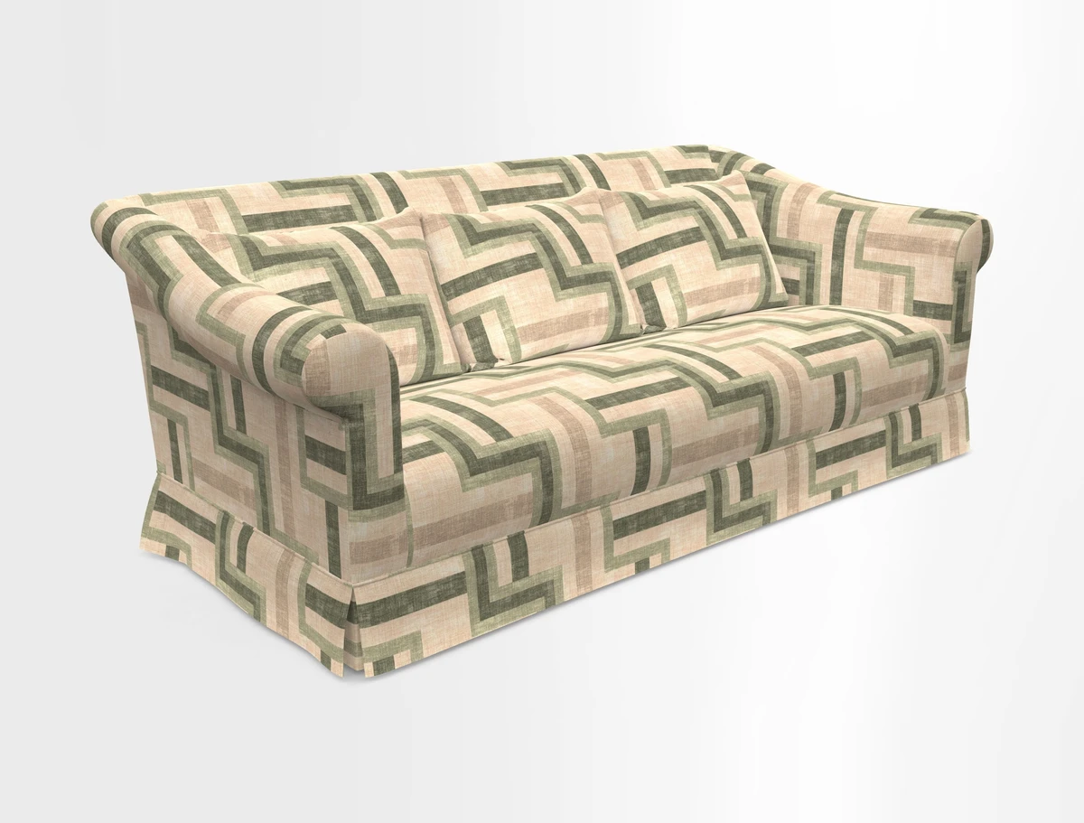 Turnberry 3 seater sofa in Contour Lines Berry with scatters in Frond Stripe Small Berry