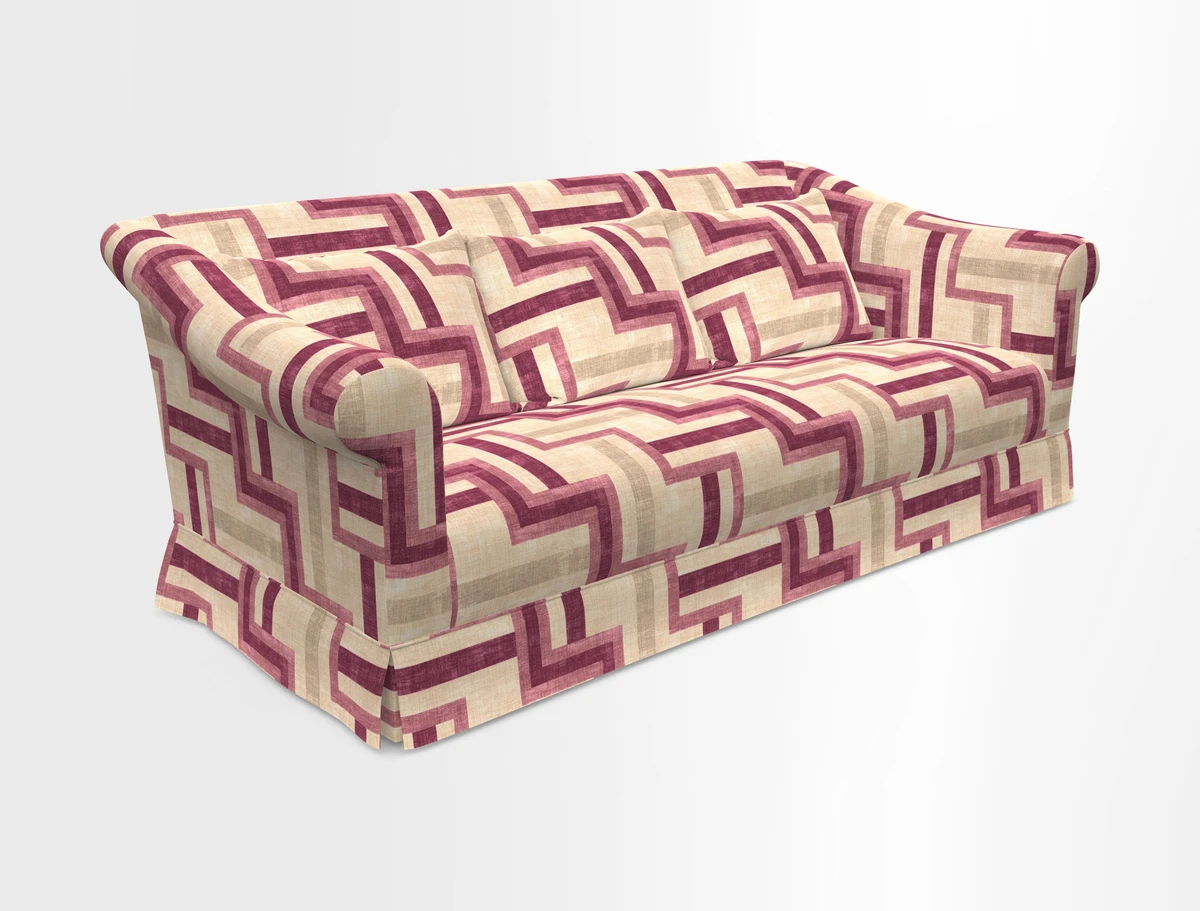 Turnberry 3 seater sofa in Contour Lines Berry with scatters in Frond Stripe Small Berry