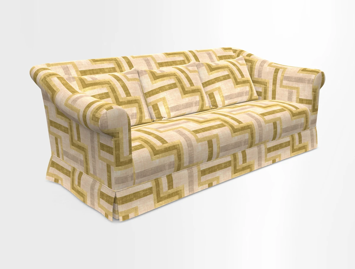 Turnberry 3 seater sofa in Contour Lines Berry with scatters in Frond Stripe Small Berry
