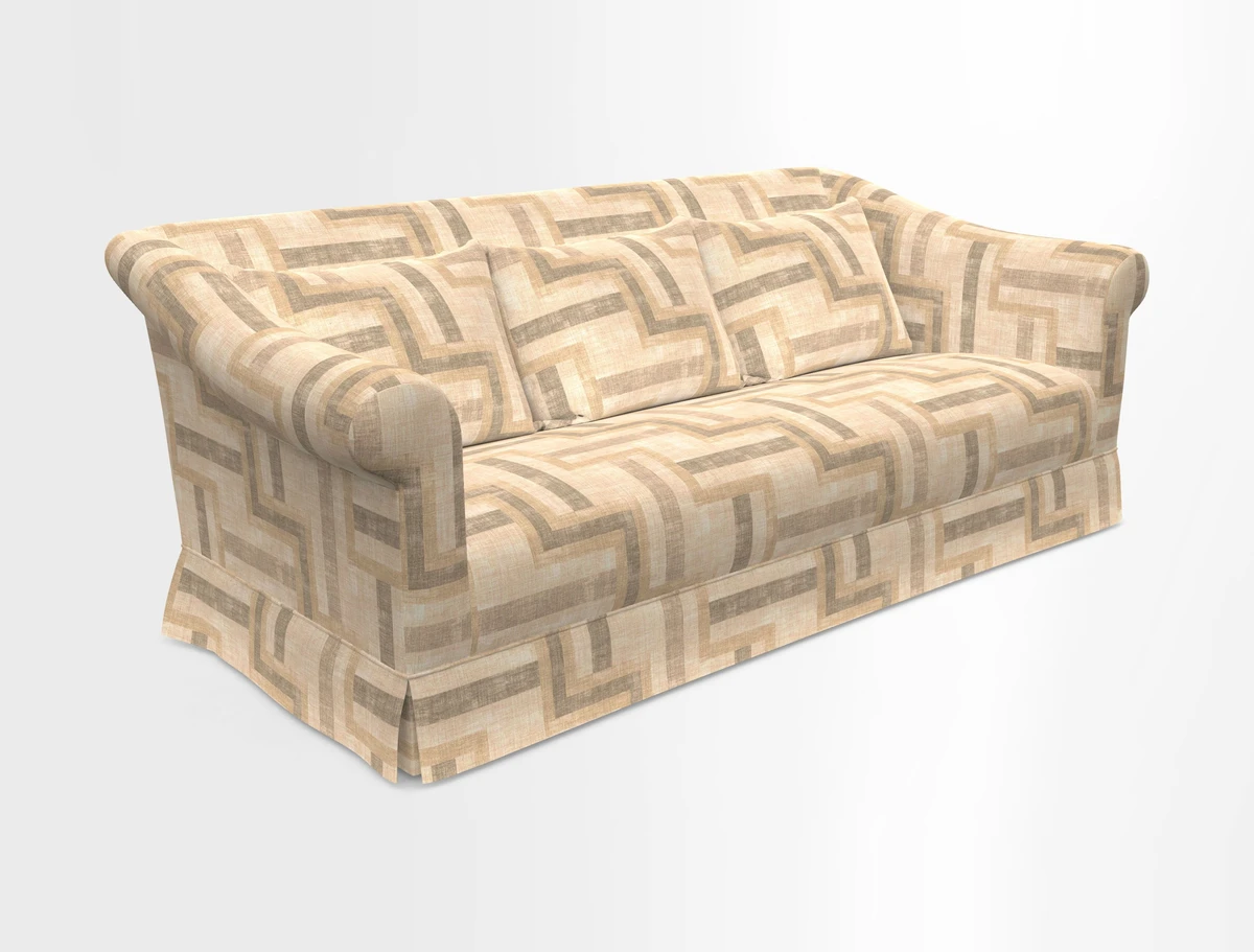 Turnberry 3 seater sofa in Contour Lines Berry with scatters in Frond Stripe Small Berry