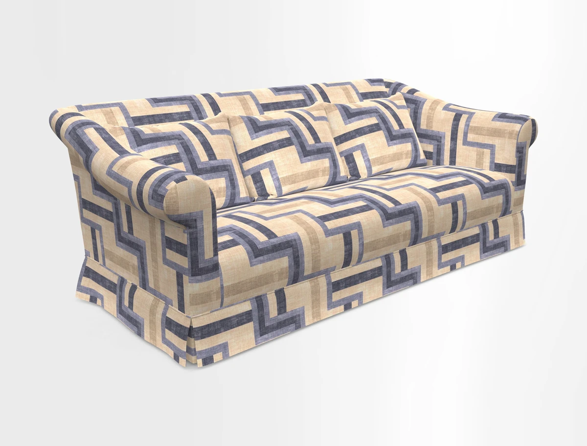 Turnberry 3 seater sofa in Contour Lines Berry with scatters in Frond Stripe Small Berry