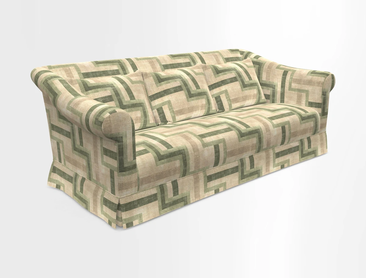 Turnberry 3 seater sofa in Contour Lines Berry with scatters in Frond Stripe Small Berry