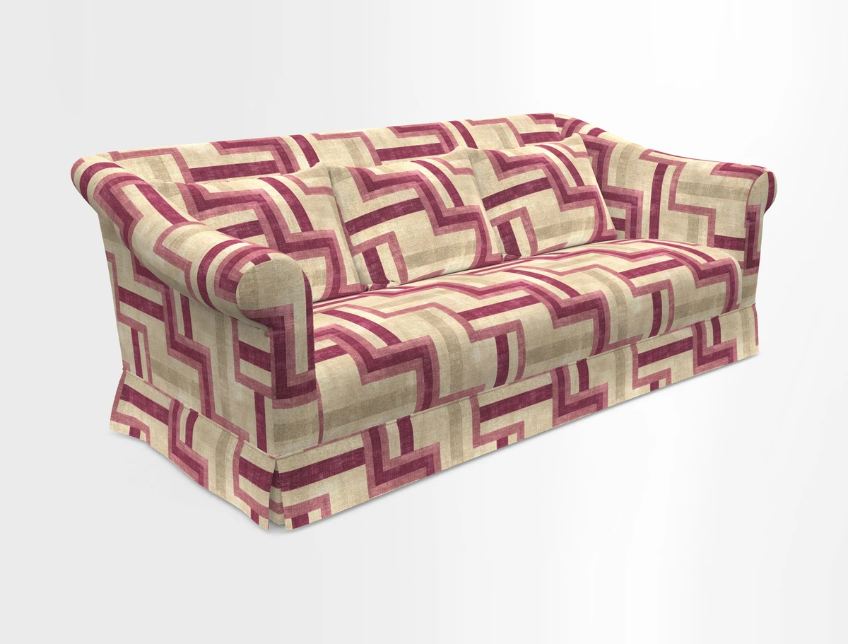 Turnberry 3 seater sofa in Contour Lines Berry with scatters in Frond Stripe Small Berry