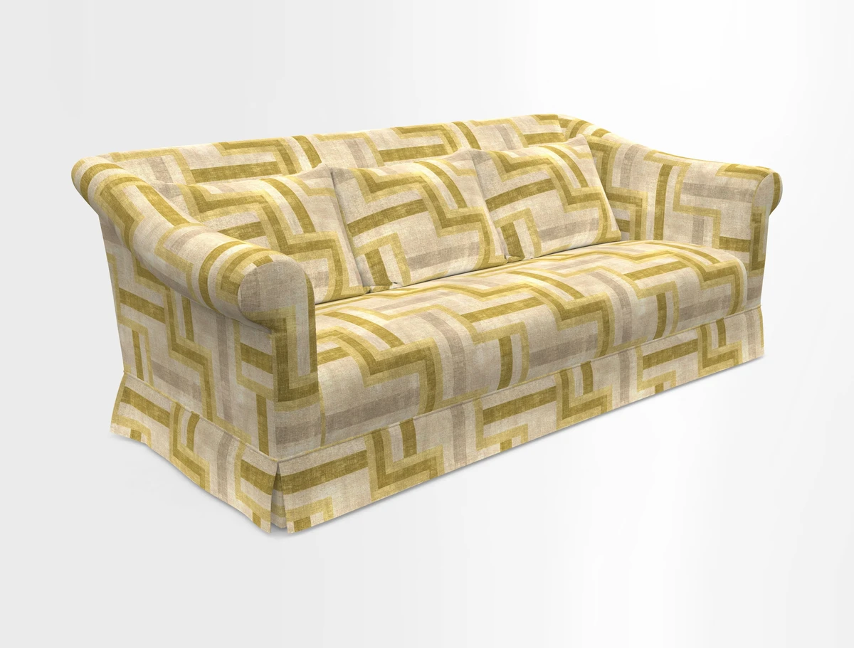 Turnberry 3 seater sofa in Contour Lines Berry with scatters in Frond Stripe Small Berry