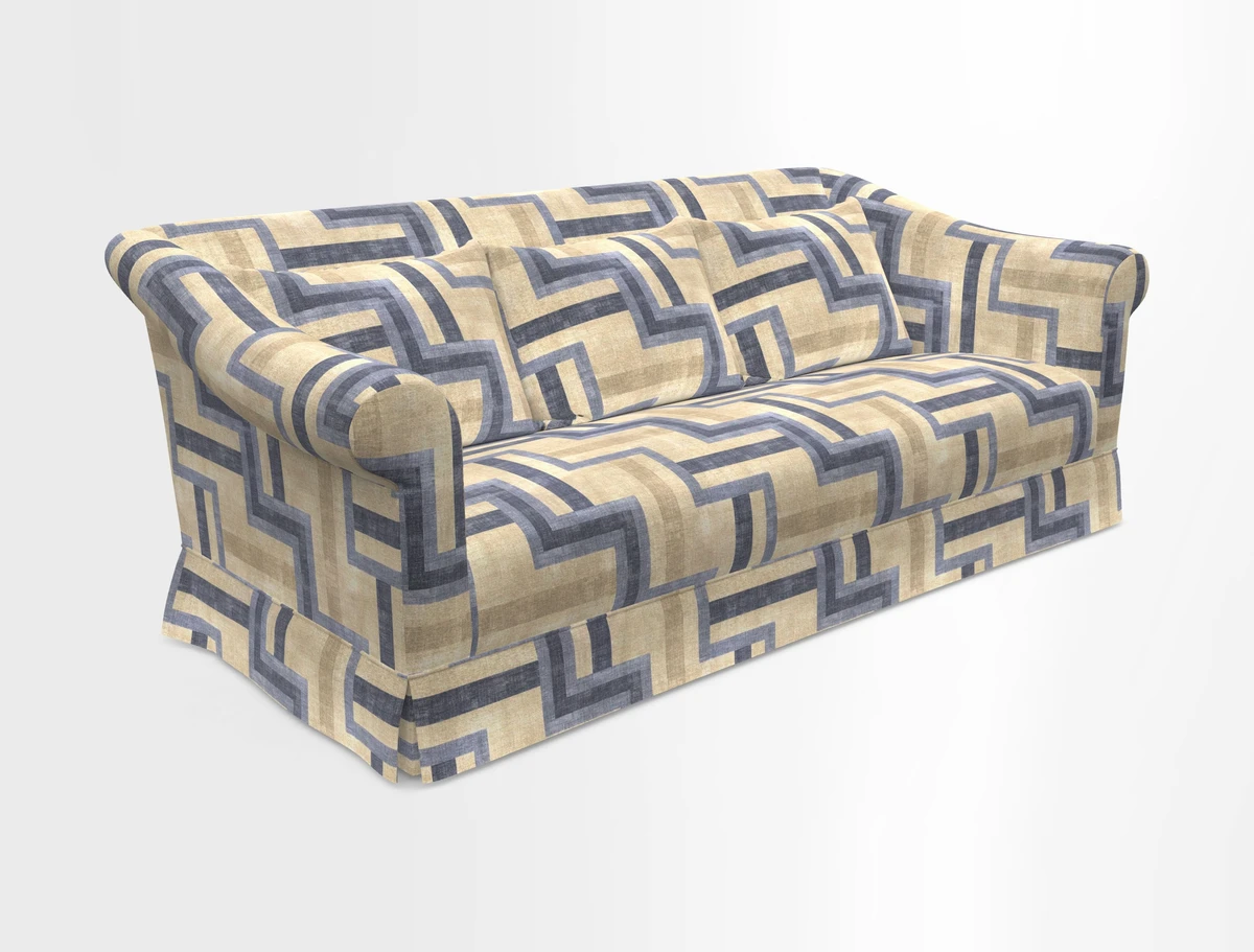 Turnberry 3 seater sofa in Contour Lines Berry with scatters in Frond Stripe Small Berry