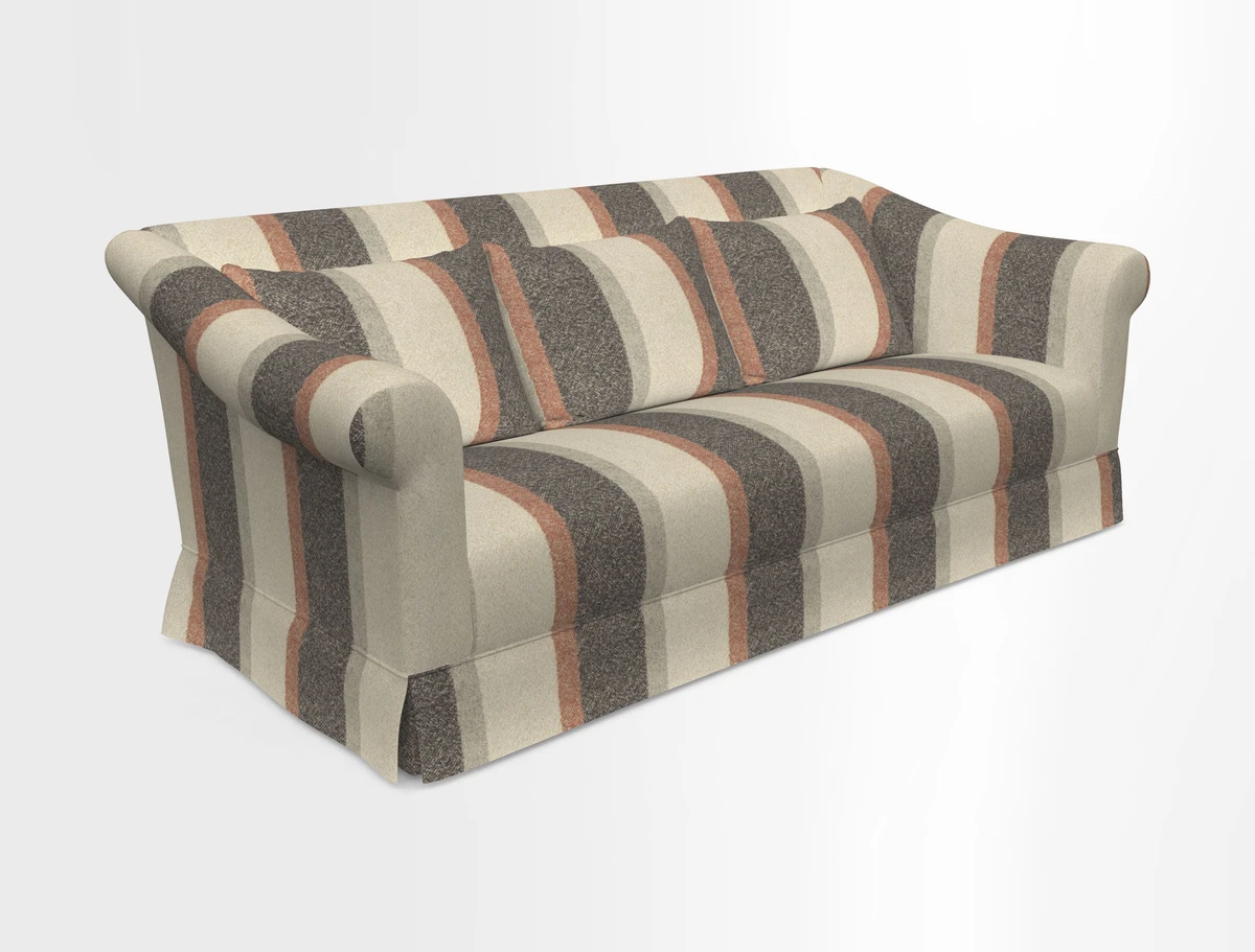 Turnberry 3 seater sofa in Contour Lines Berry with scatters in Frond Stripe Small Berry