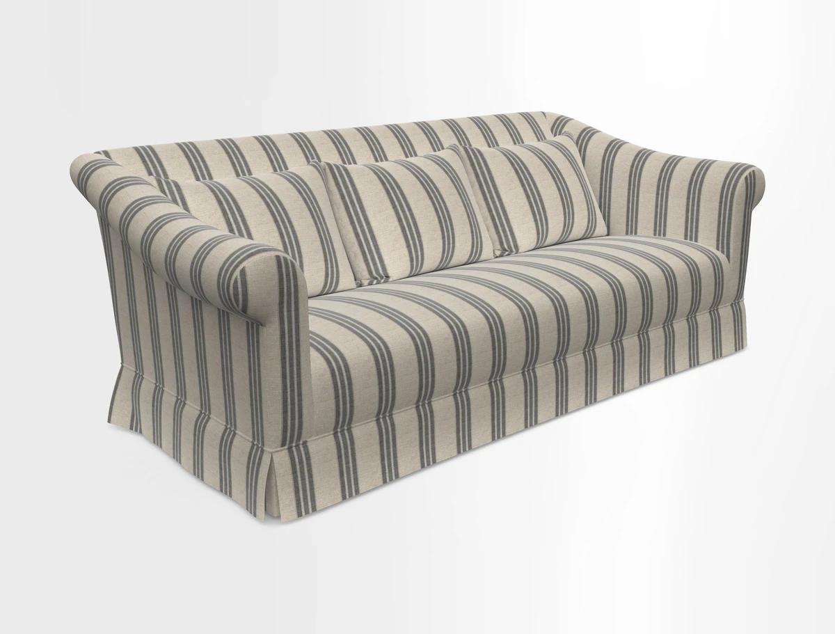 Turnberry 3 seater sofa in Contour Lines Berry with scatters in Frond Stripe Small Berry