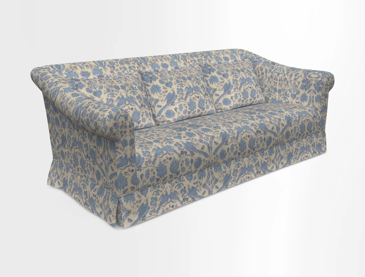 Turnberry 3 seater sofa in Contour Lines Berry with scatters in Frond Stripe Small Berry