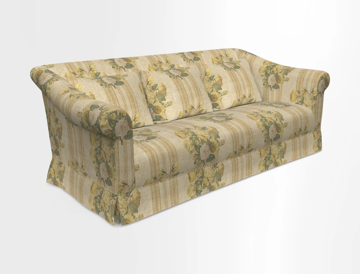 Turnberry 3 seater sofa in Contour Lines Berry with scatters in Frond Stripe Small Berry
