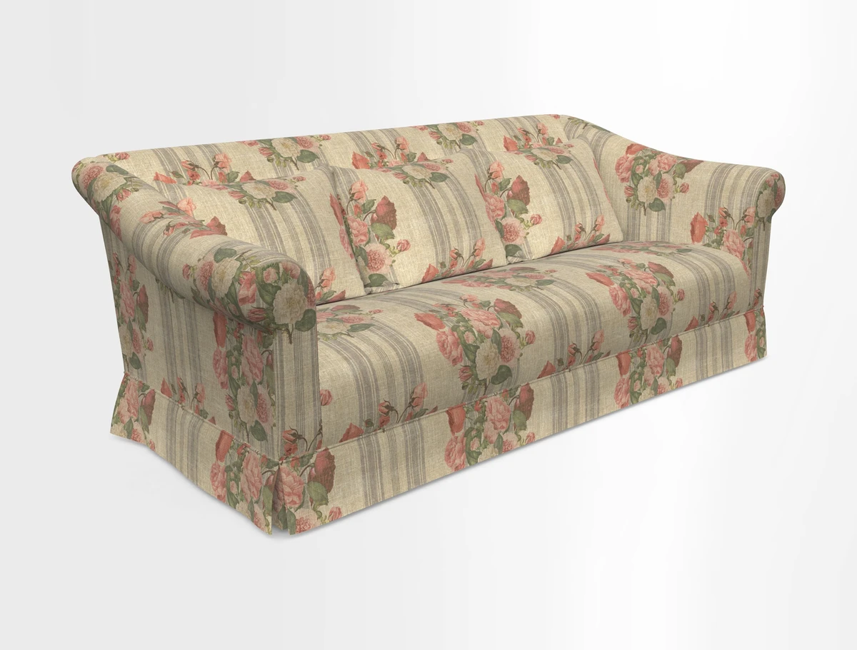 Turnberry 3 seater sofa in Contour Lines Berry with scatters in Frond Stripe Small Berry