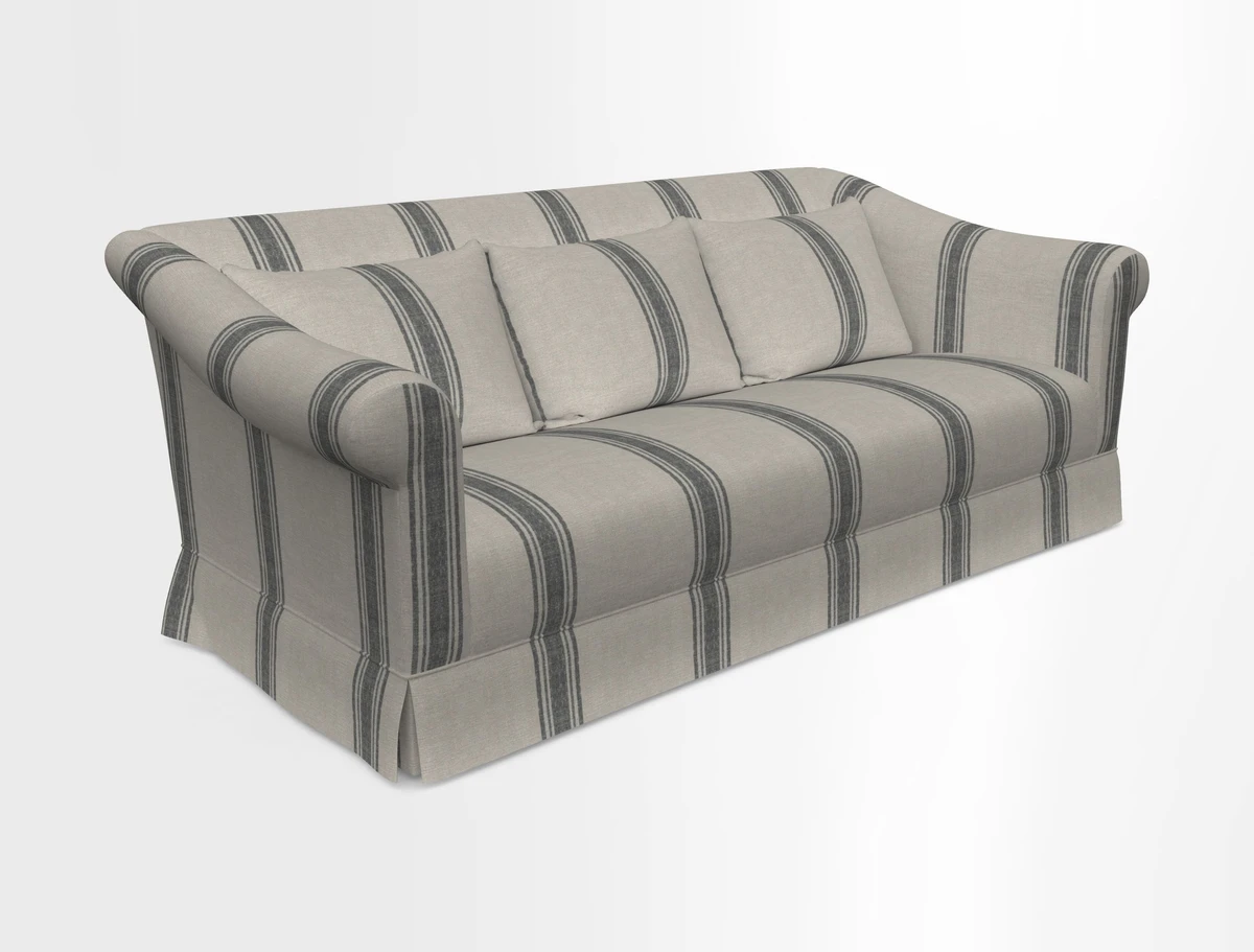 Turnberry 3 seater sofa in Contour Lines Berry with scatters in Frond Stripe Small Berry