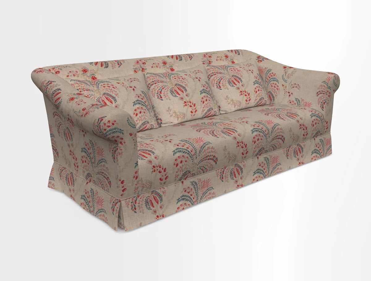 Turnberry 3 seater sofa in Contour Lines Berry with scatters in Frond Stripe Small Berry