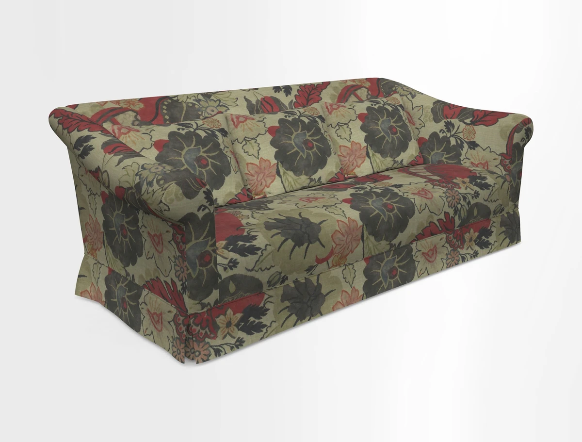 Turnberry 3 seater sofa in Contour Lines Berry with scatters in Frond Stripe Small Berry