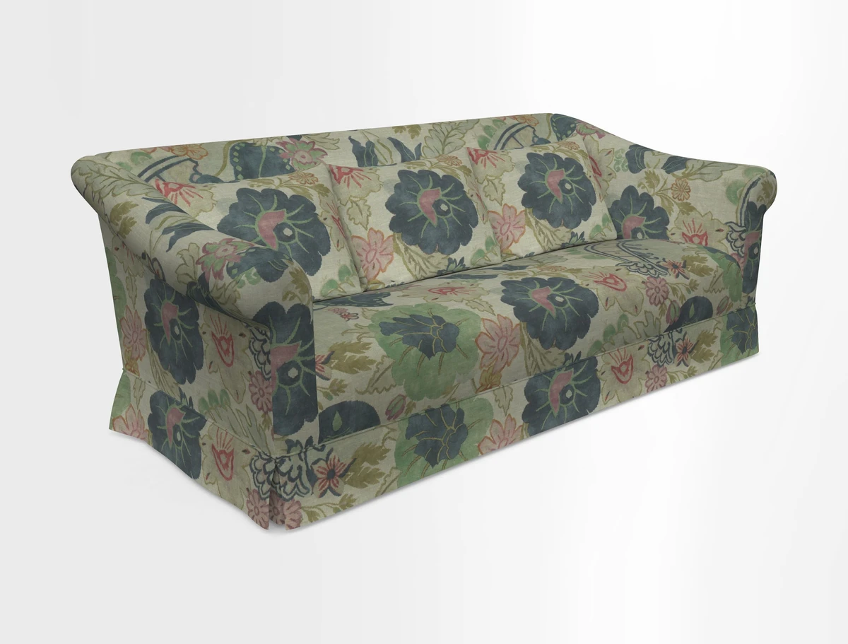 Turnberry 3 seater sofa in Contour Lines Berry with scatters in Frond Stripe Small Berry