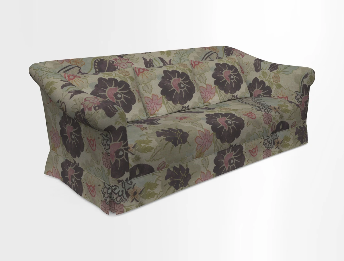 Turnberry 3 seater sofa in Contour Lines Berry with scatters in Frond Stripe Small Berry