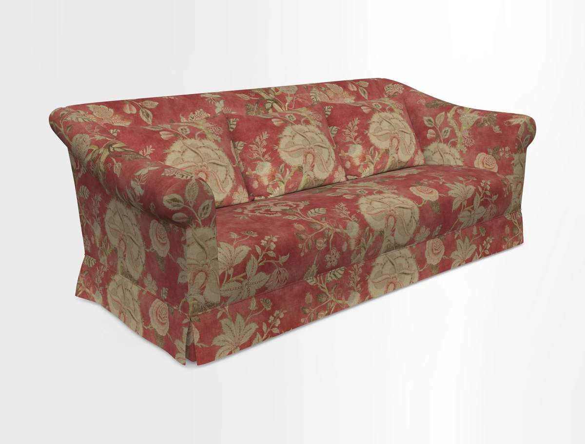 Turnberry 3 seater sofa in Contour Lines Berry with scatters in Frond Stripe Small Berry