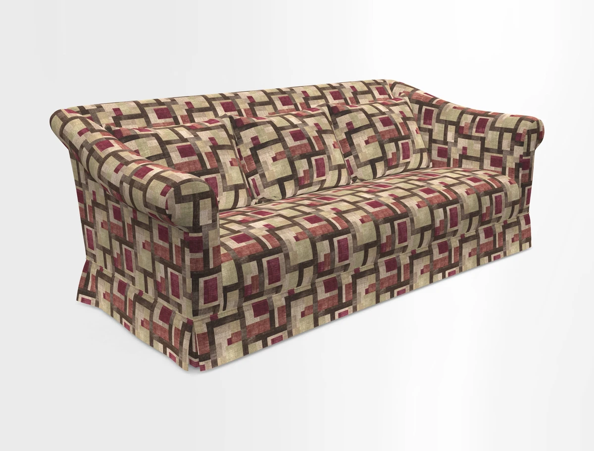 Turnberry 3 seater sofa in Contour Lines Berry with scatters in Frond Stripe Small Berry