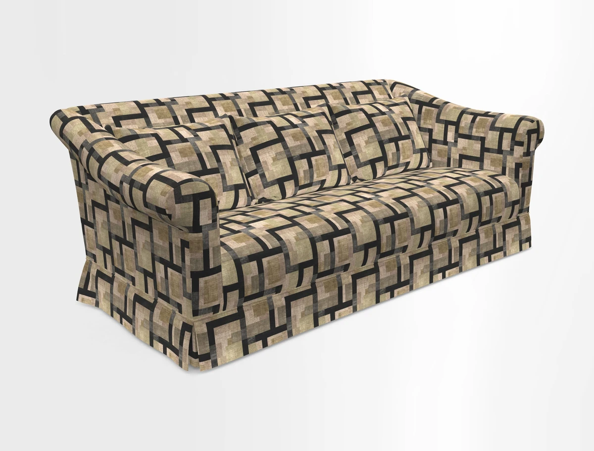 Turnberry 3 seater sofa in Contour Lines Berry with scatters in Frond Stripe Small Berry