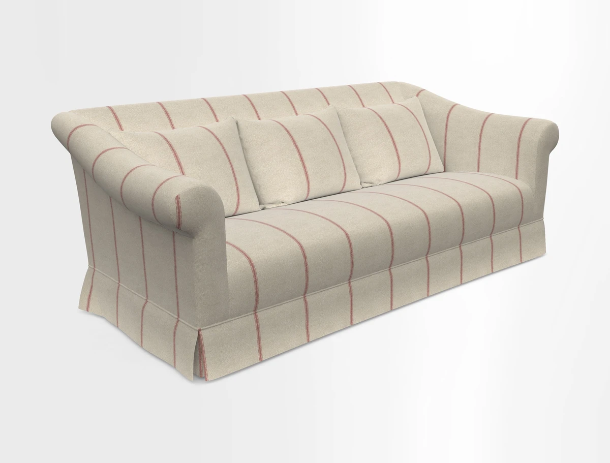 Turnberry 3 seater sofa in Contour Lines Berry with scatters in Frond Stripe Small Berry