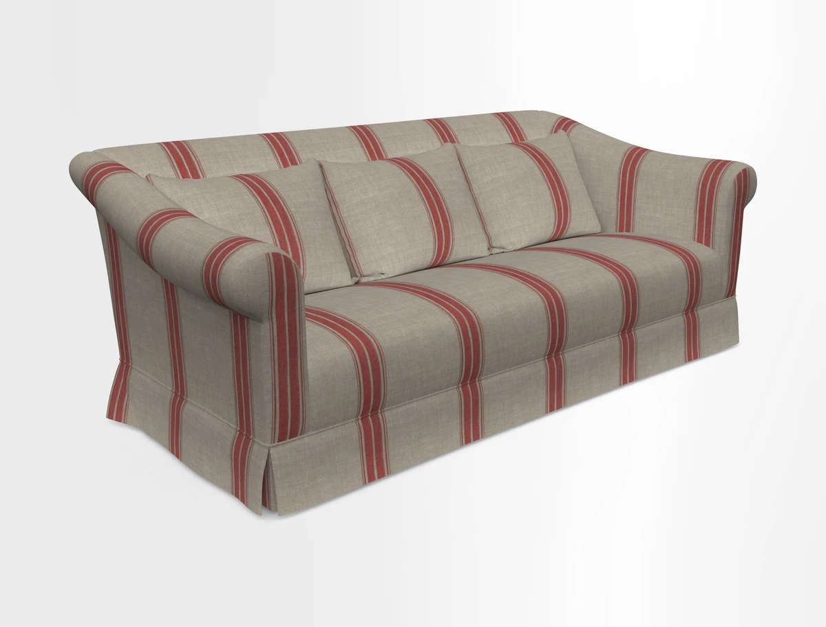 Turnberry 3 seater sofa in Contour Lines Berry with scatters in Frond Stripe Small Berry