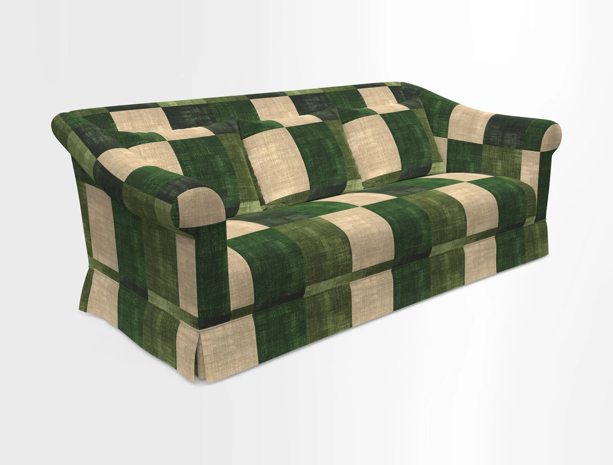 Turnberry 3 seater sofa in Contour Lines Berry with scatters in Frond Stripe Small Berry